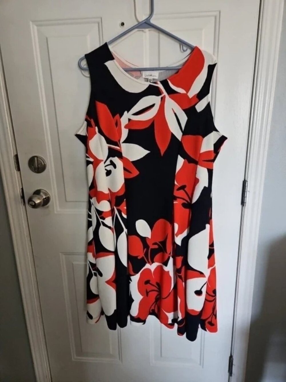 Jacylnn Smith Collection Floral Red White Black Tank Sun Dress XXL